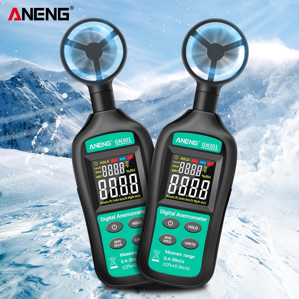 ANENG GN301 Digital Anemometer Wind Speed Meter Temperature LCD Backlight