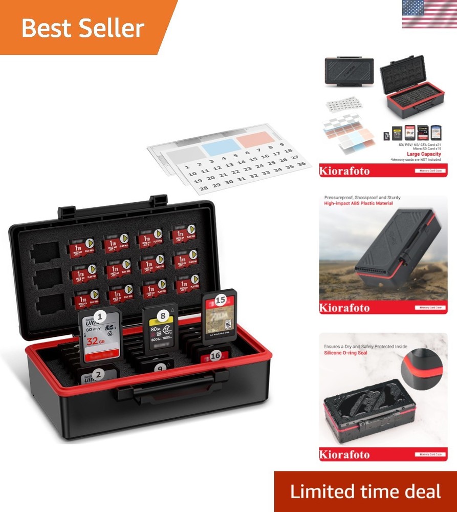 Durable Vertical Memory Card Organizer - Holds 36 Cards, Includes Stickers