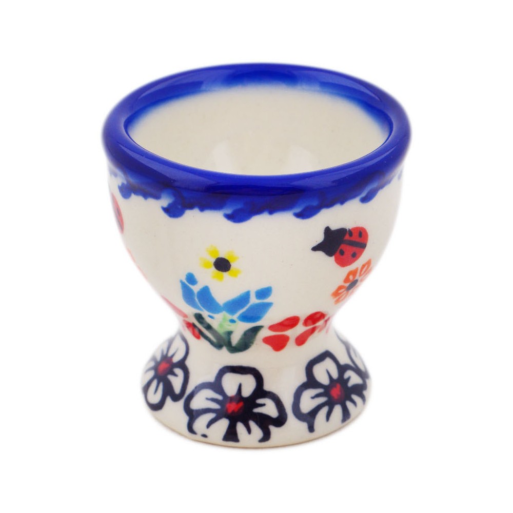 Polish Pottery Egg Holder 2" Fanciful Ladybug