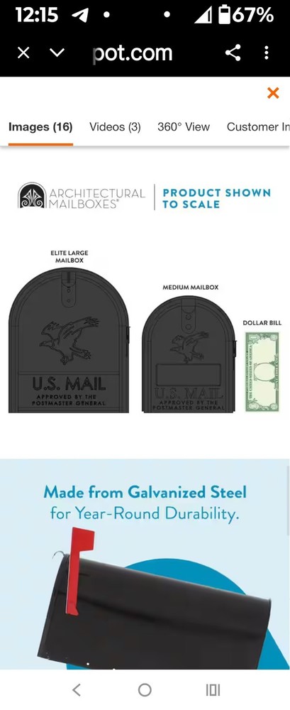 Gibraltar Elite Post-Mount Mailbox Black Steel Medium E1100BAM