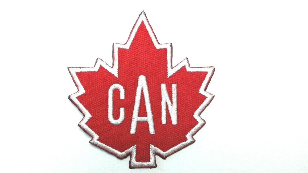 2 pcs IRON-ON SMALL CANADIAN MAPLE LEAF EMBRO. PATCH 2-3/4X2-7/8"