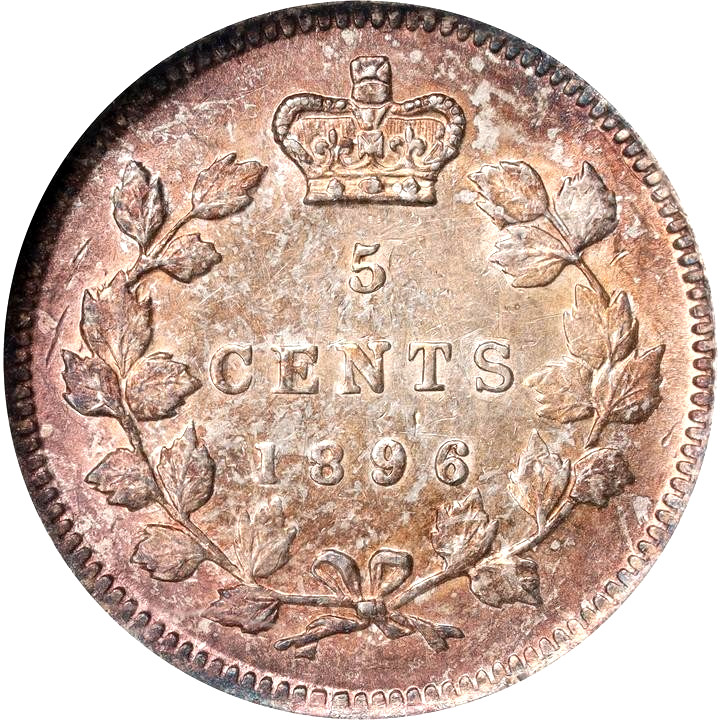 1896 Canada 5 Cent. NGC AU 55, KM-2.