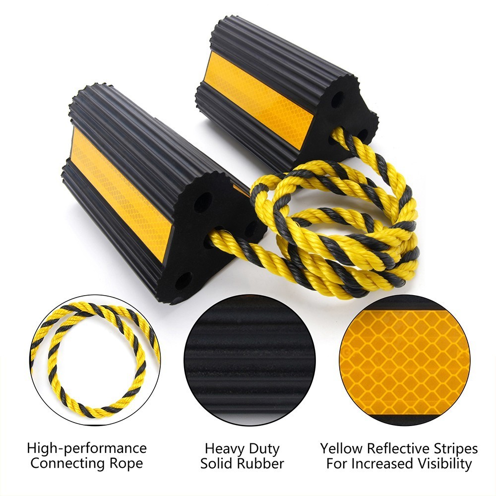 4 PCS Rubber Wheel Chocks w/ Rope For RV Trailer Camper Car Truck Aircraft Boat
