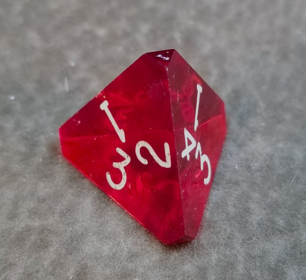 Vintage Armory Ruby Red Gem D4 4-Sided Polyhedral Die RPG AD&D with White Pips
