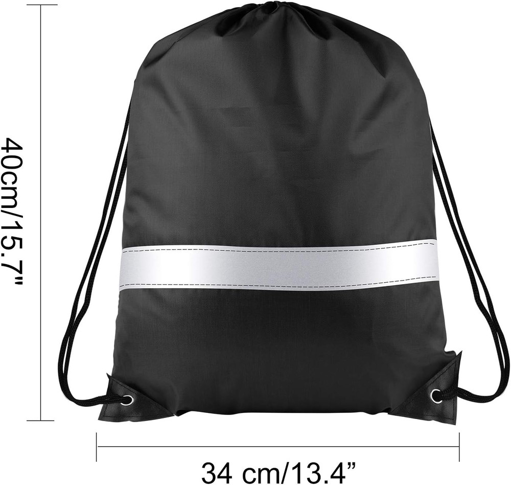 12 Pcs Drawstring Backpack Bag Bulk Reflective Backpack Black String Bags Cinch