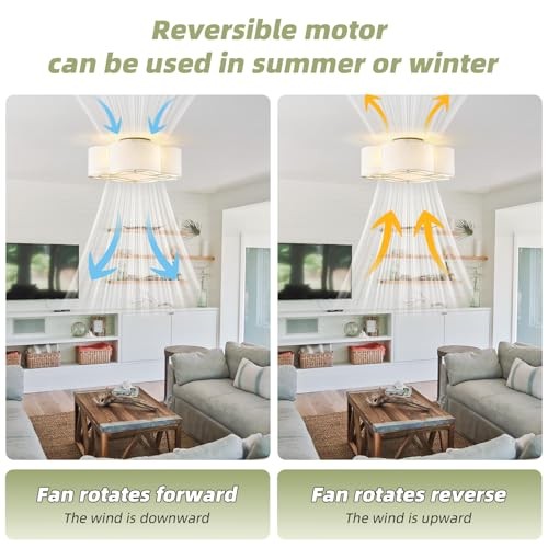 Caged Ceiling Fan with Light, Boho Flush Mount Ceiling Fan with Lights White