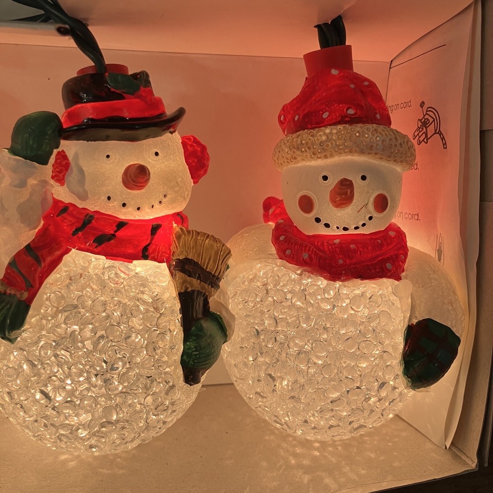 Kurt S Adler 10 Light Set with 5 Melted Plastic Popcorn Snowman String Light Box