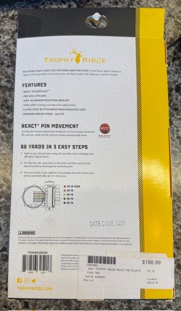 Trophy Ridge React Retaliate .019" 5-Pin Bow Sight Black