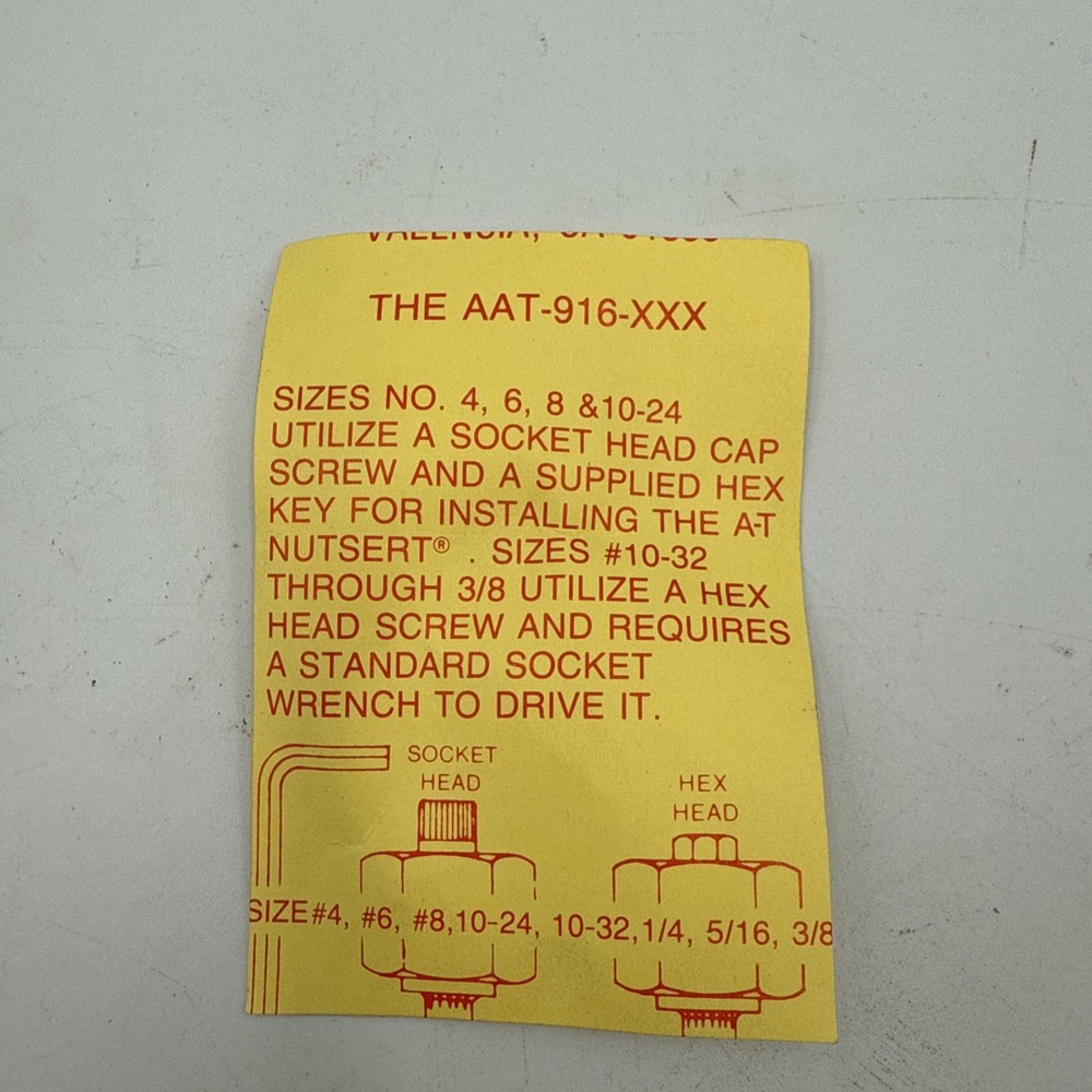 Nutsert 8-32 Thread AAT916-832 1/4 Hole Required