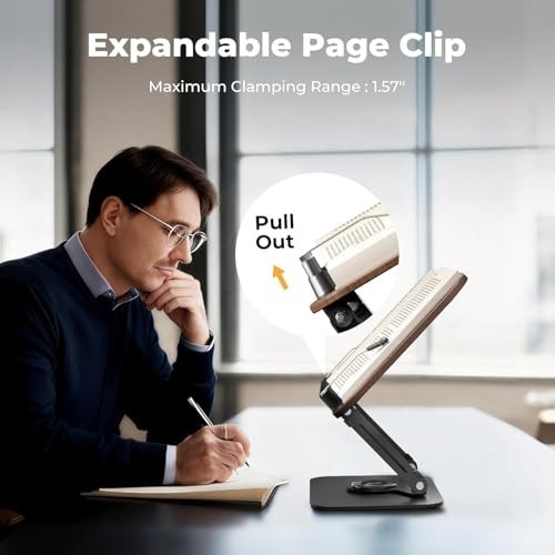 Adjustable Book Stand with 360° Rotation, Foldable Design, Elastic Clips - Ideal