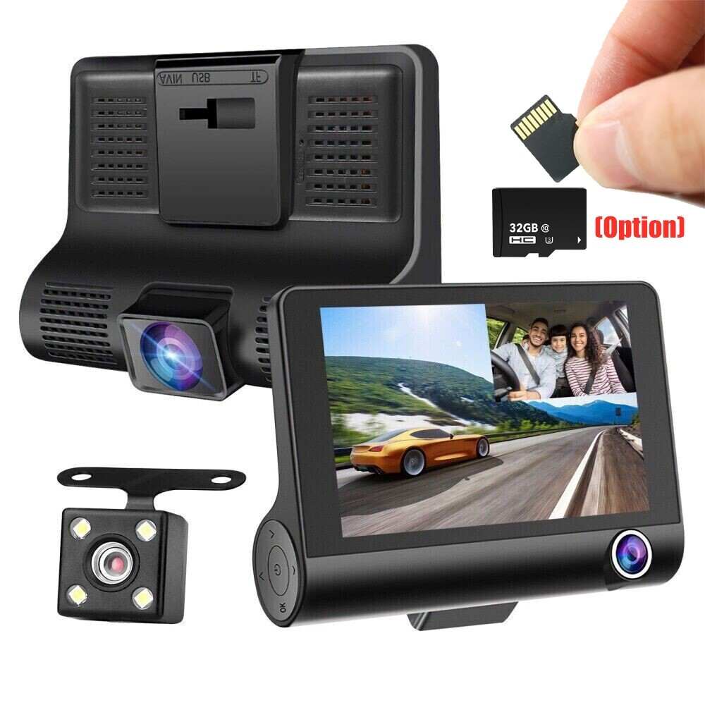 4" Touch Screen Dash Cam 1080P Dual Lens Car DVR Recorder Front and Rear Camera
