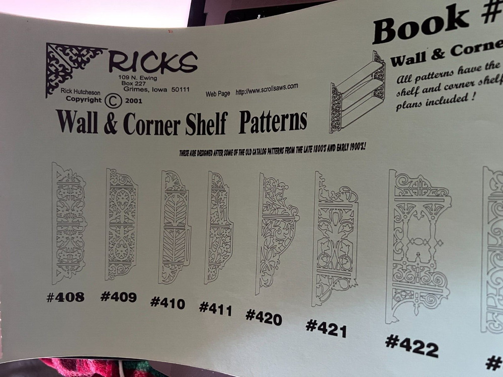 Scrollsaw "Wall & Corner Shelf Patterns" 11x17 pages Rick's wood patterns 2001