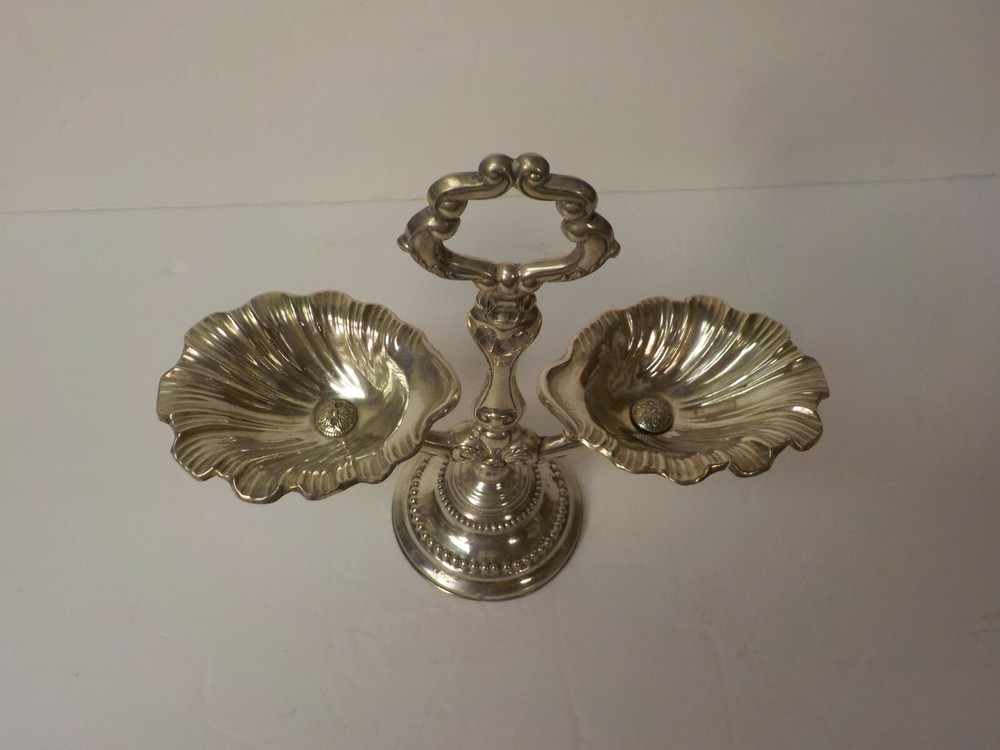 Antique Continental Sterling Silver Double Salt Cellar, Shell Bowls