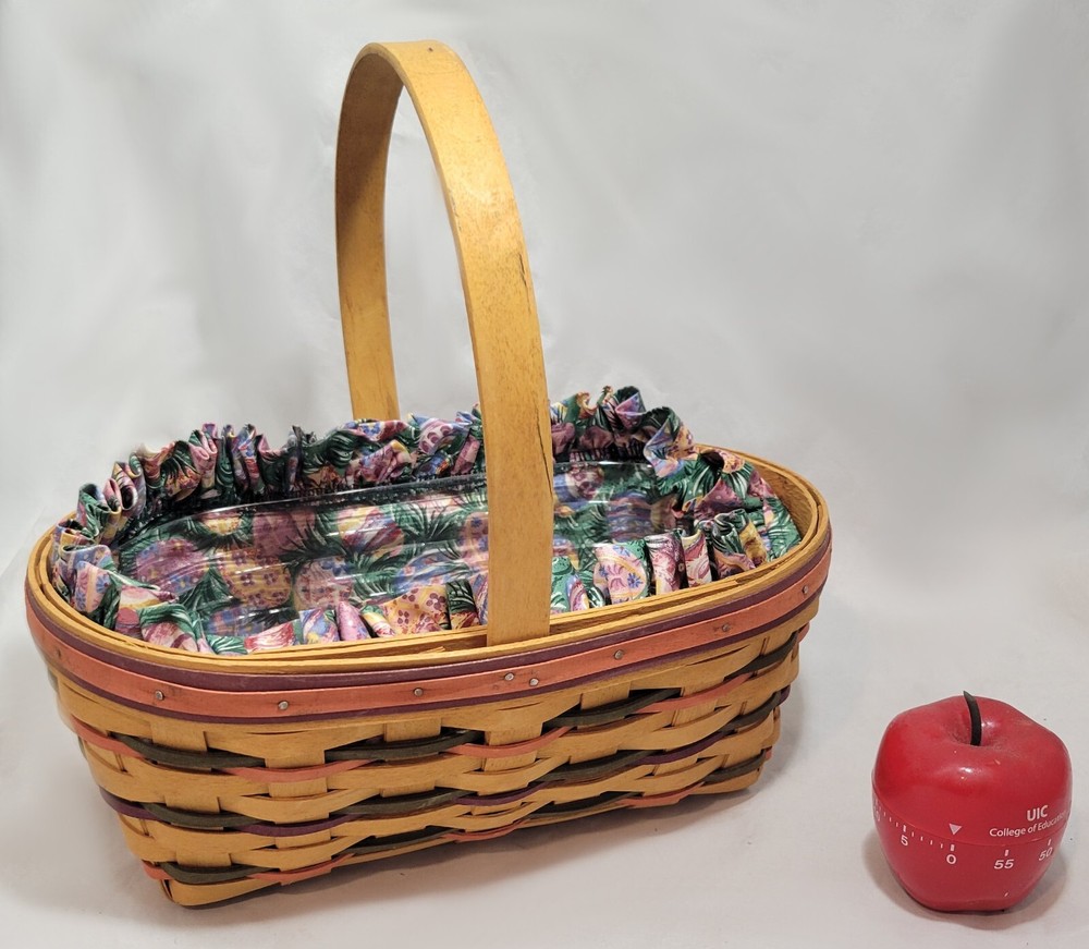 Longaberger 1997 Easter Basket Handle Plastic Liner Tan Weave Multicolor #B391