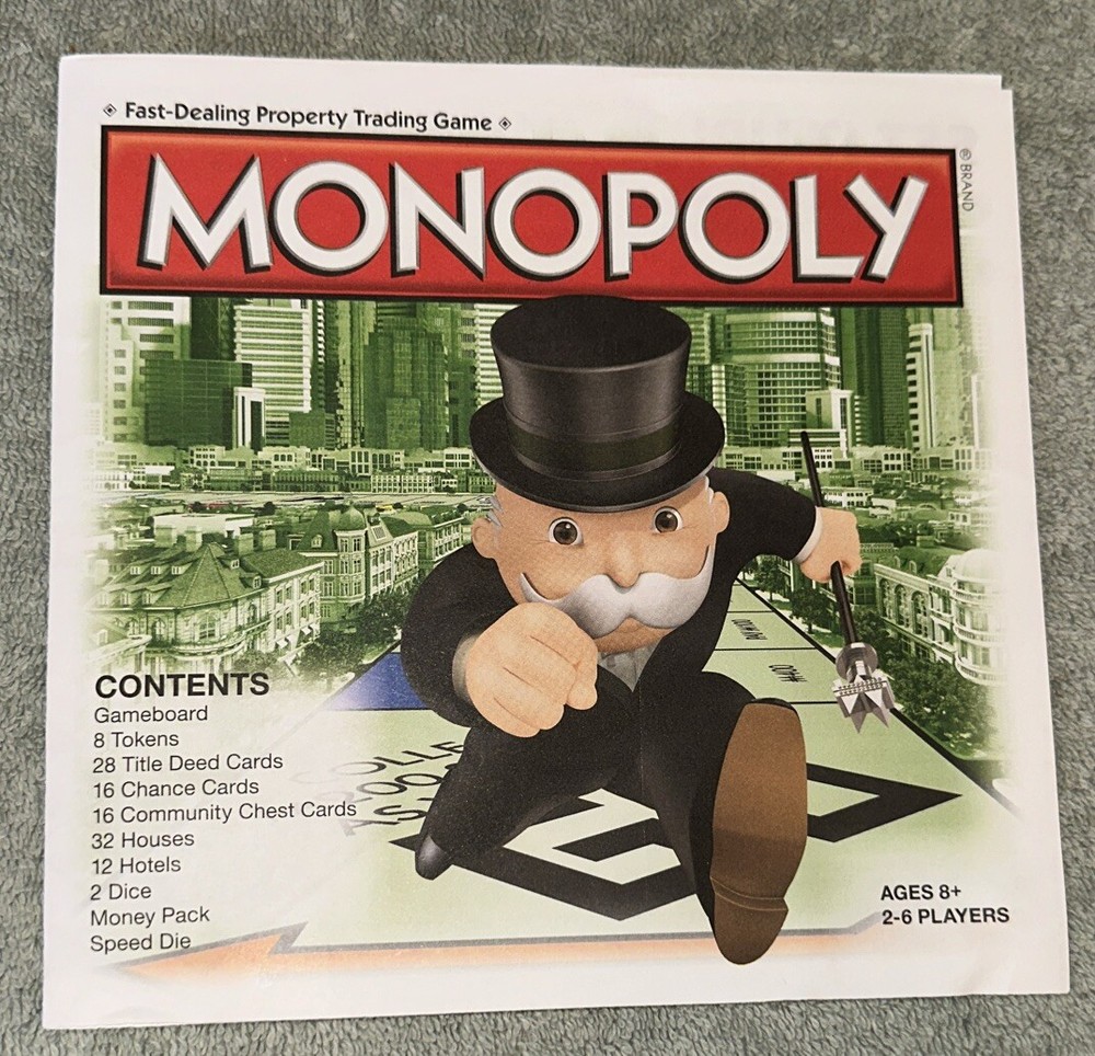 2014 Monopoly Replacement Game Instructions
