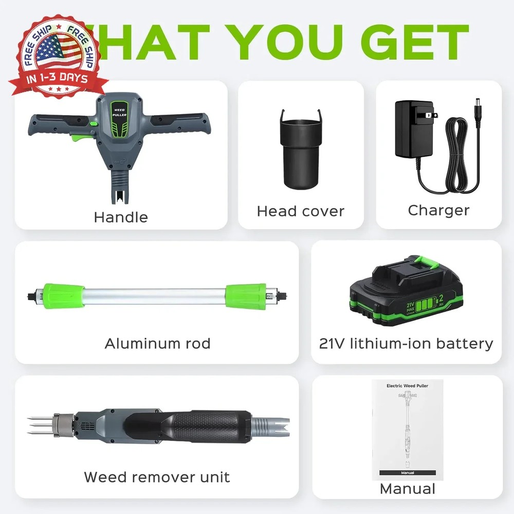 Weed Puller Tool, 21V Powerful Garden Tools Electric Weeding Tool with 2.0Ah Bat
