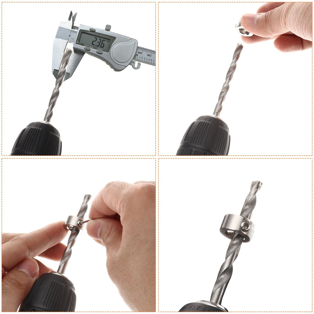 4pcs 9mm Drill Stop Collar Depth Stop with Hex Wrench Anodizing Surface Silver