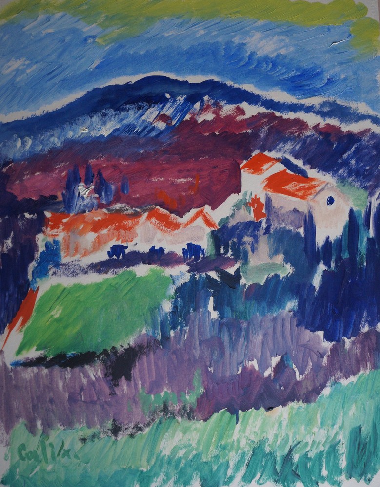 Drawing Gouache Landscape Signed Robert Calix (