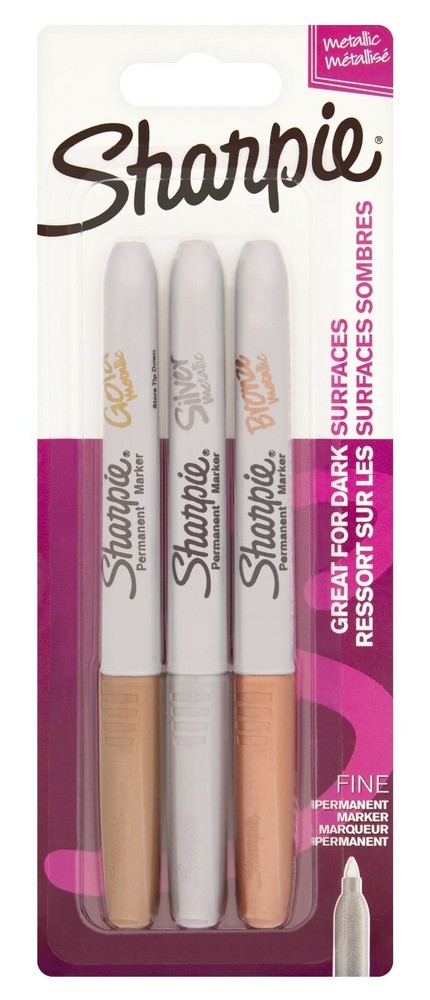 Sharpie METALLIC Permanent FINE Point markers 3pc GOLD SILVER BRONZE assortment