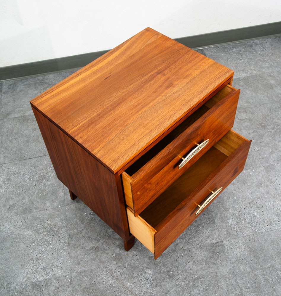 Mid Century Modern Nightstand End Side Table Solid Walnut Ace Hi 2 Drawer Mcm