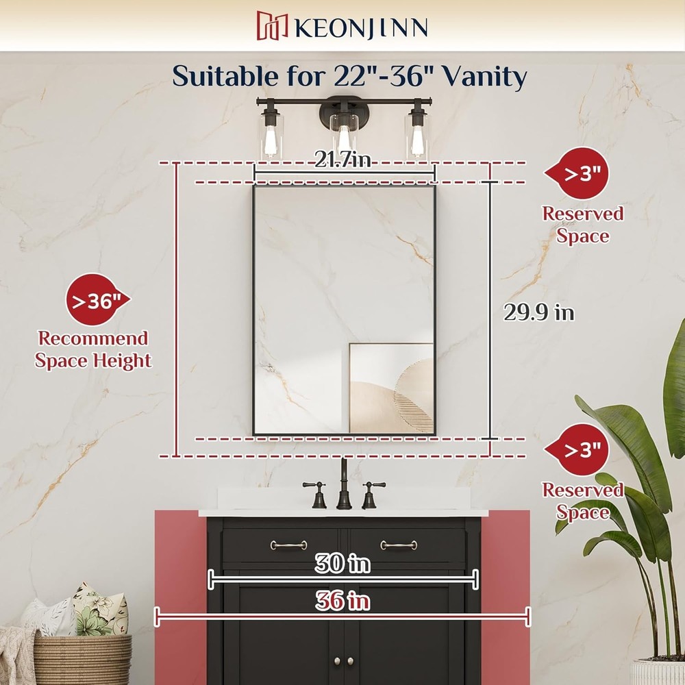 Bathroom Mirror Black 22x30 Inch Rectangular Over Sink Wall Vanity Modern