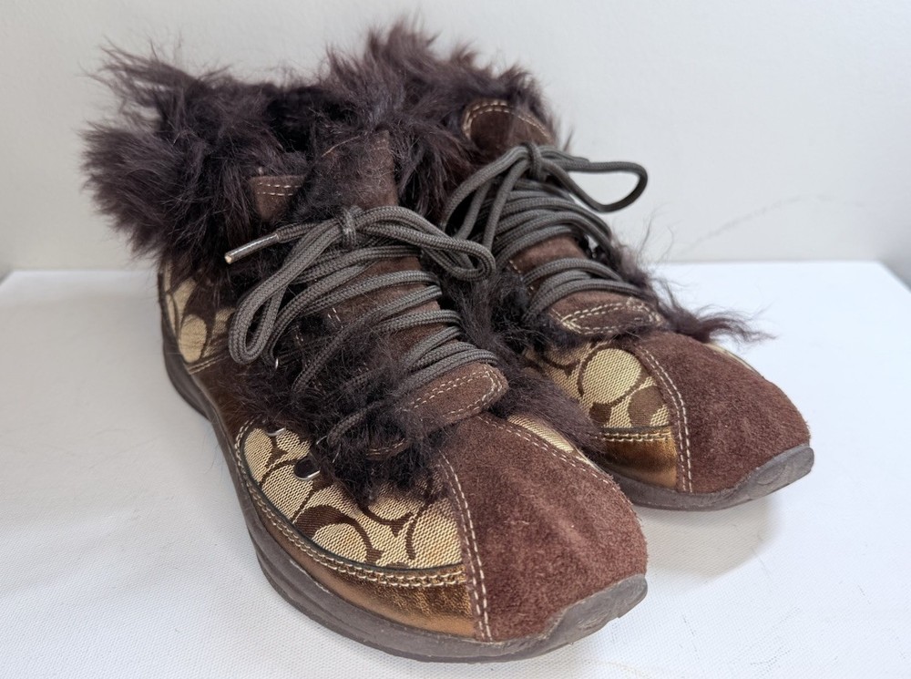 Coach Colette Logo Fabric Mongolian Lamb Lining 8 (EU 39) Ankle Boot