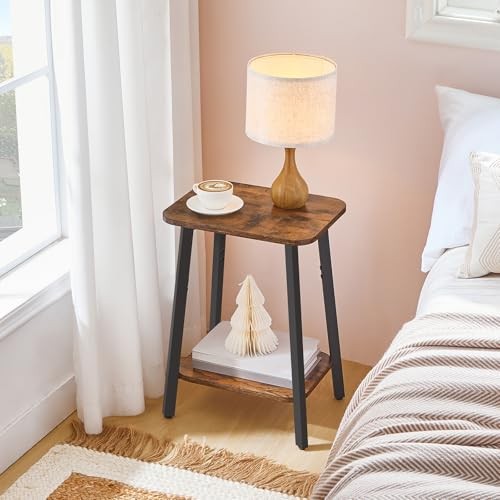 Side Table, Small Rectangular End Table with Storage Shelf, 2-Tier Rustic Brown