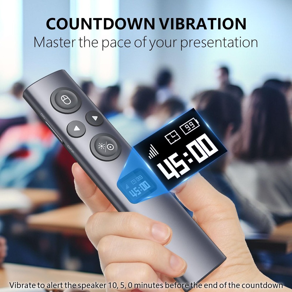 Wireless Presentation Clicker with Digital Pointer & Timer for TV/Projector