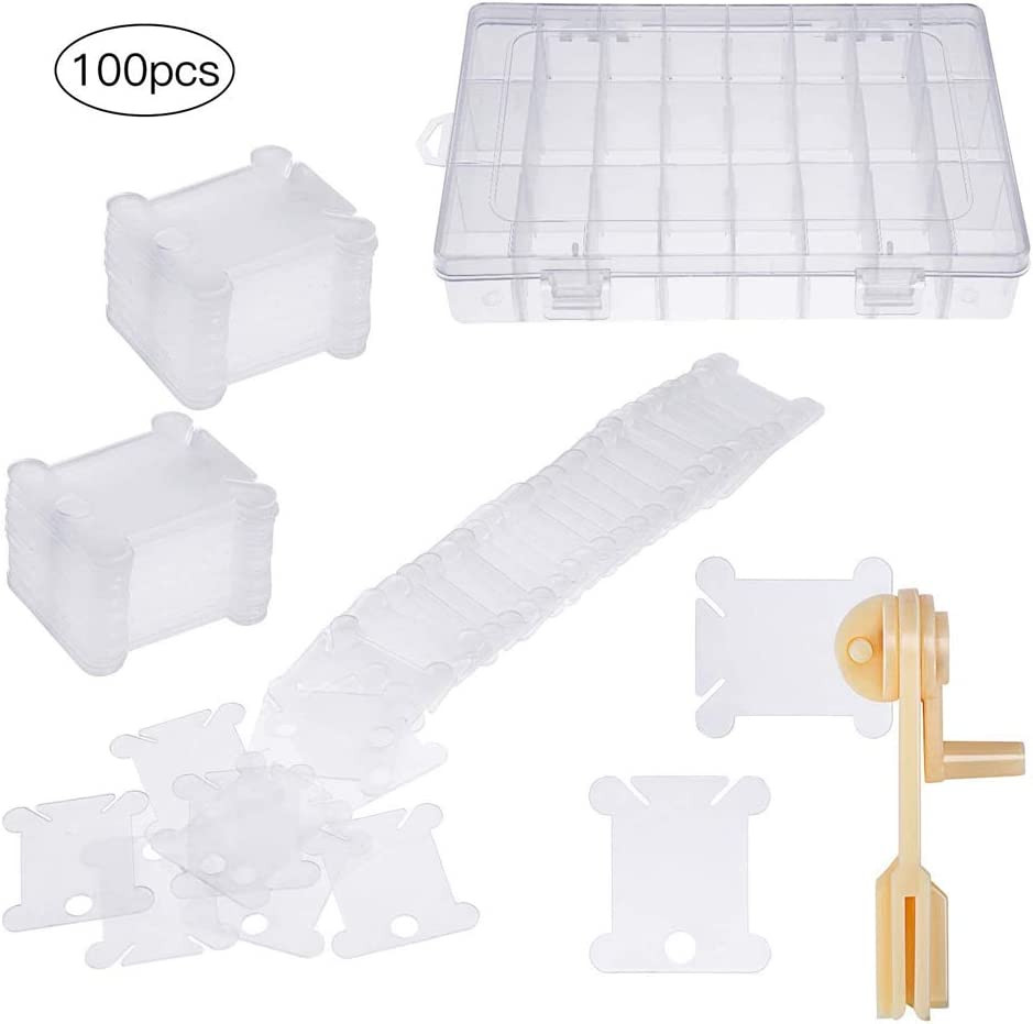 Embroidery Floss Organizer Box Tools with 100 Pcs Plastic Floss Bobbins 1 Bobbin