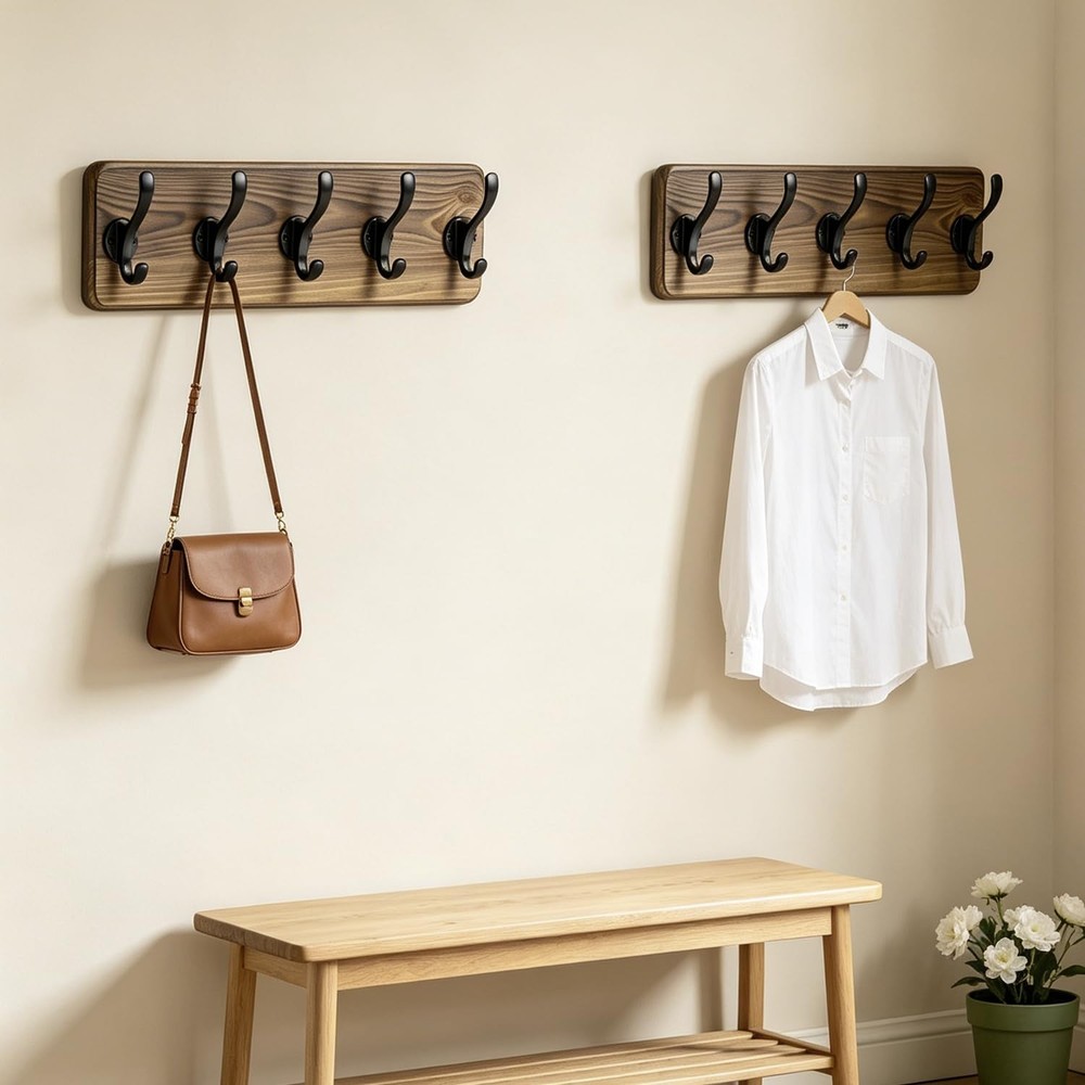 17" Coat Rack Wall Mount, Rustic Wall Mounted Coat Rack, Pine Solid Wood Coat...
