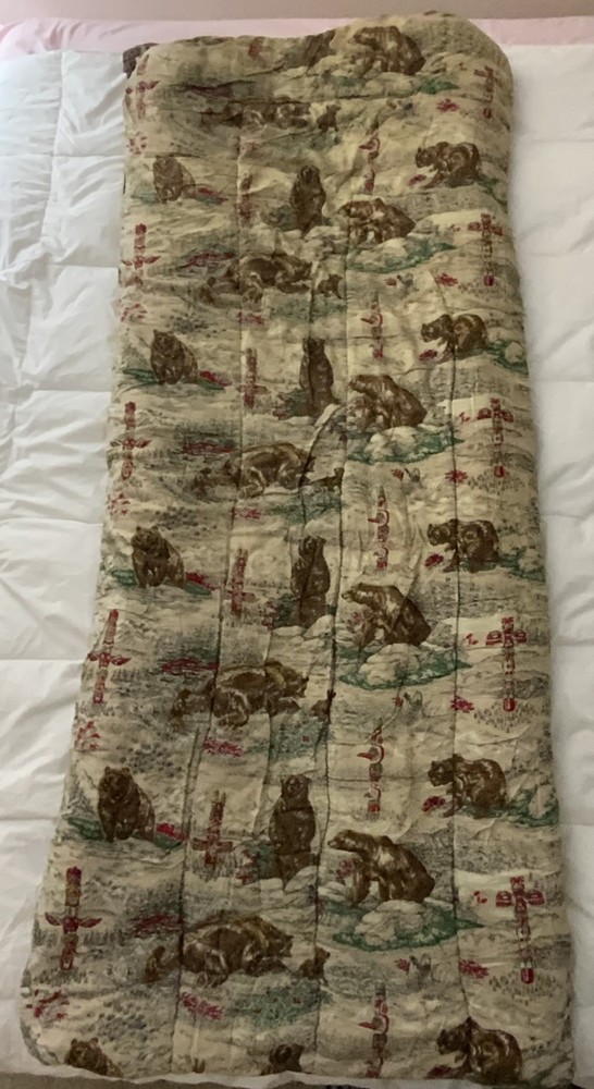 Vintage 70’s Bear Print Reversible Sleeping Bag Cabin/Camping Rectangular Zip