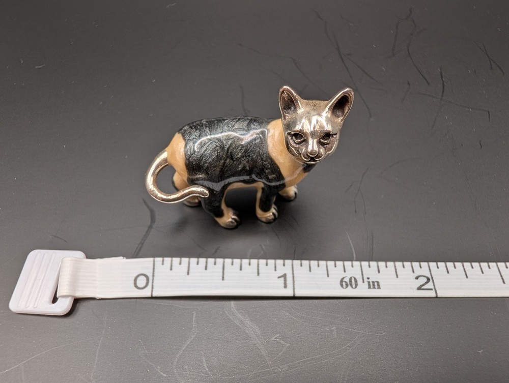 Saturno Sterling Silver and Enamel Black & White Cat - "Medium"