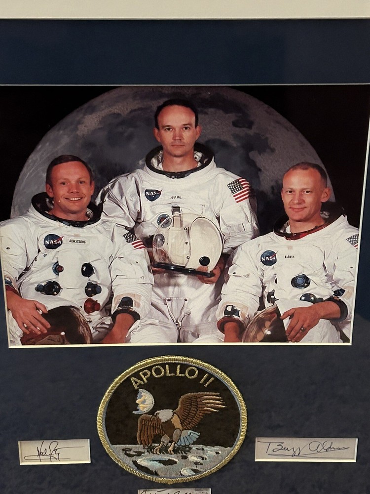Apollo 11 Armstrong Collins Aldrin Signed Matted Framed Piece With JSA Auth