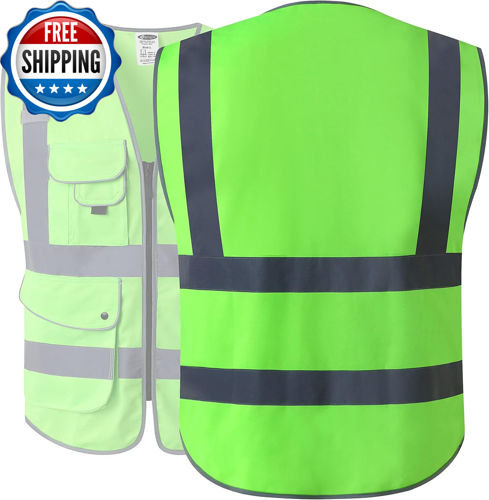 9 Pockets Class 2 High Visibility Zipper Front Safety