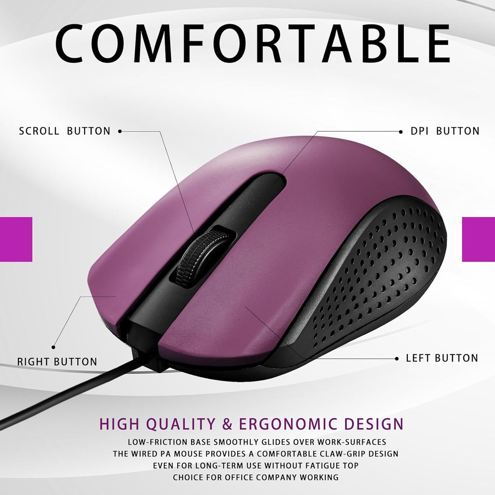 30 Pack USB Wired Mouse 3 Button Corded Computer Mice Bulk USB Mouse for PC Desk