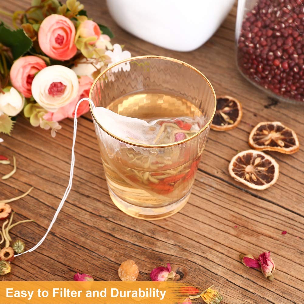 100PCS Tea Filter Bags, Disposable Tea Bags for Loose Leaf Tea, Drawstring Empty
