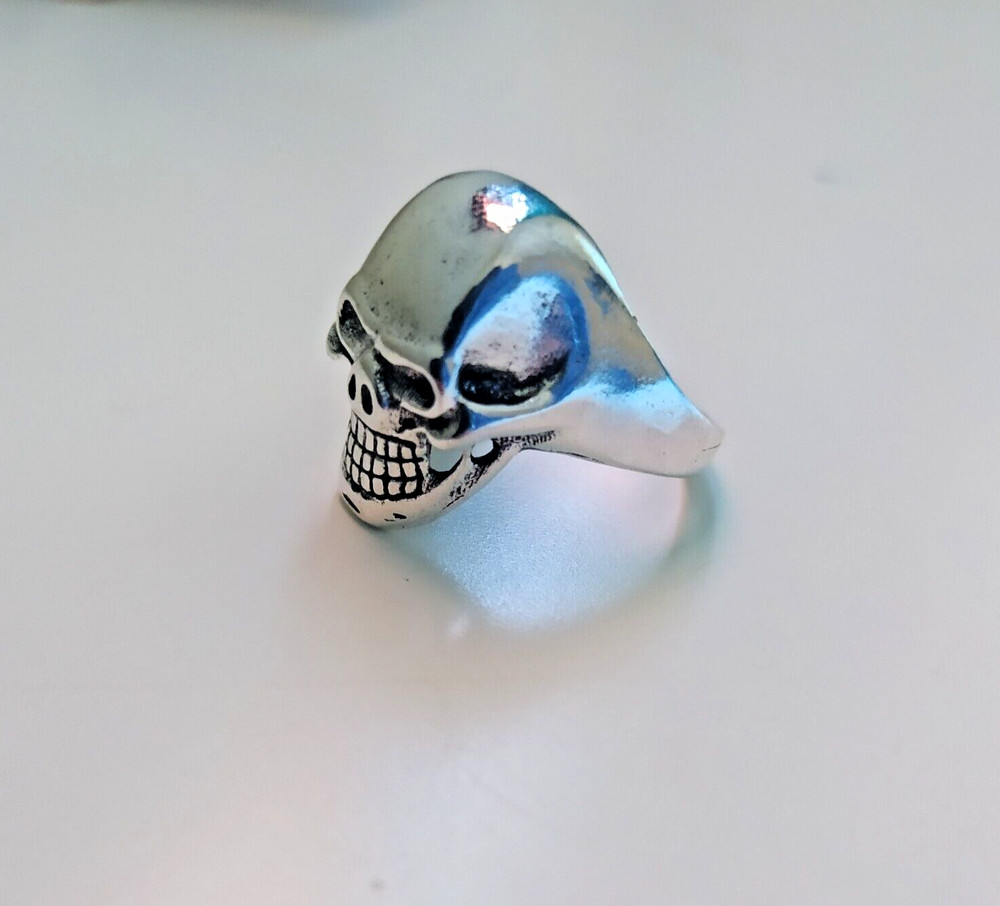 Ancient Vintage Victorian Sterling Silver Ring Head Skull Engraved Size 10