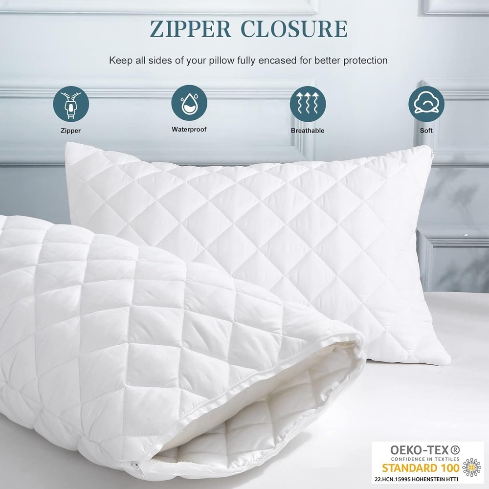 2 Pack Waterproof Pillow Protector Quilted Queen Size(21"X30")