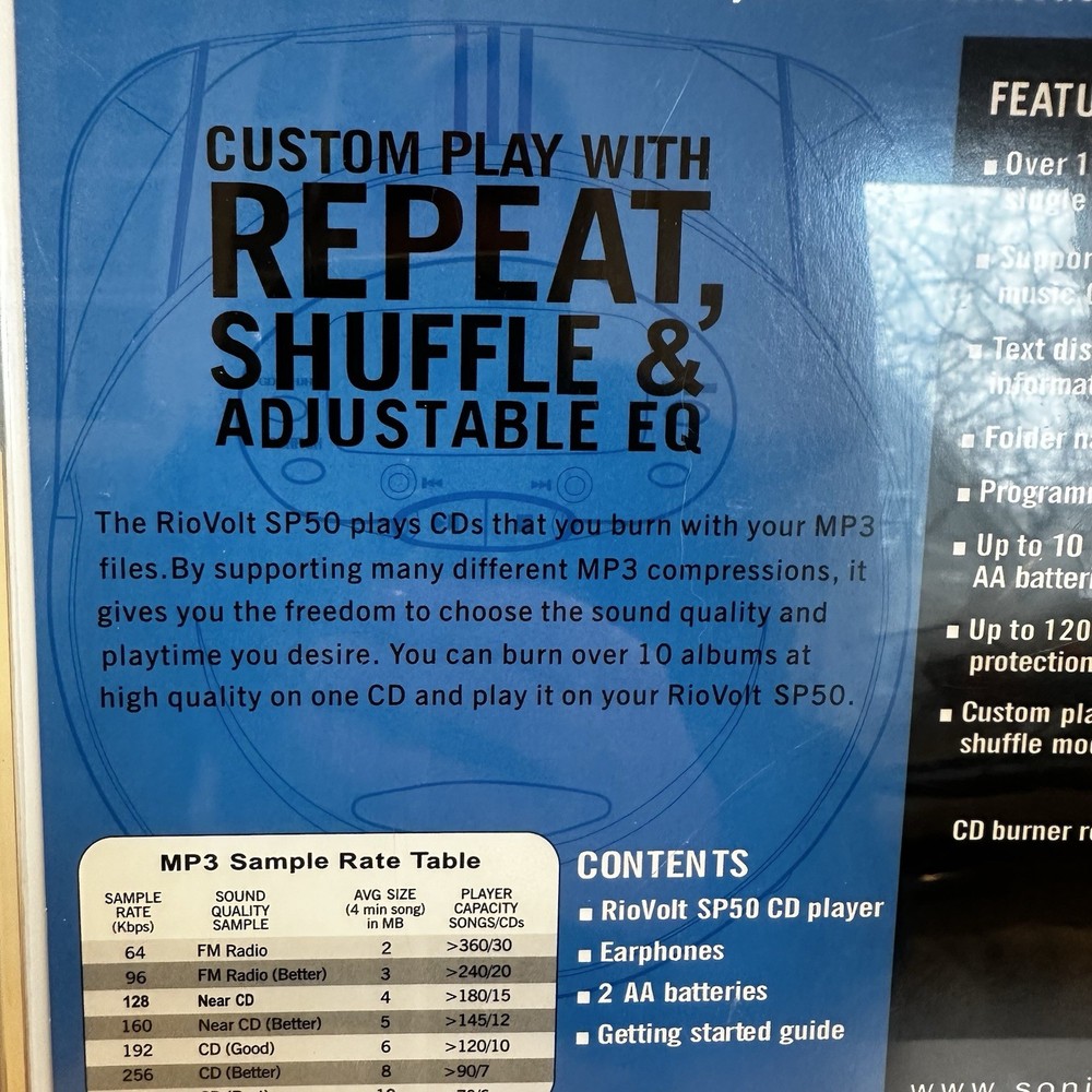 Rio Volt SP50 MP3 CD Player, Skip Protection, Text Display, Black