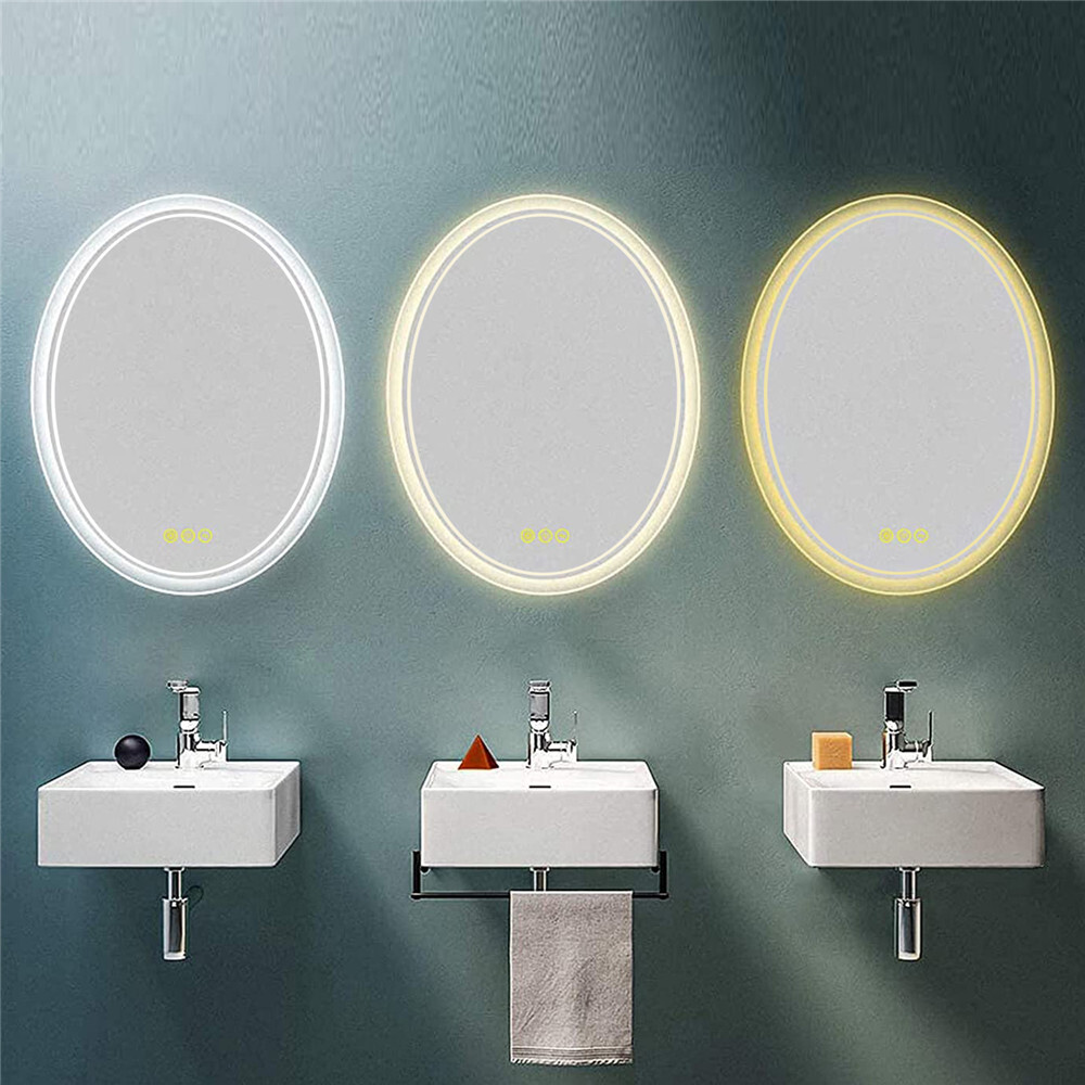 Memory Defog Oval LED Vanity Mirror Bathroom Steples Dimmable Wall Makeup Mirror