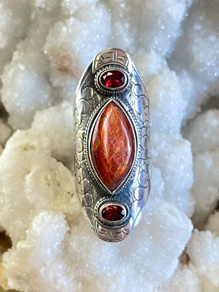 Sunstone and Garnet Ring