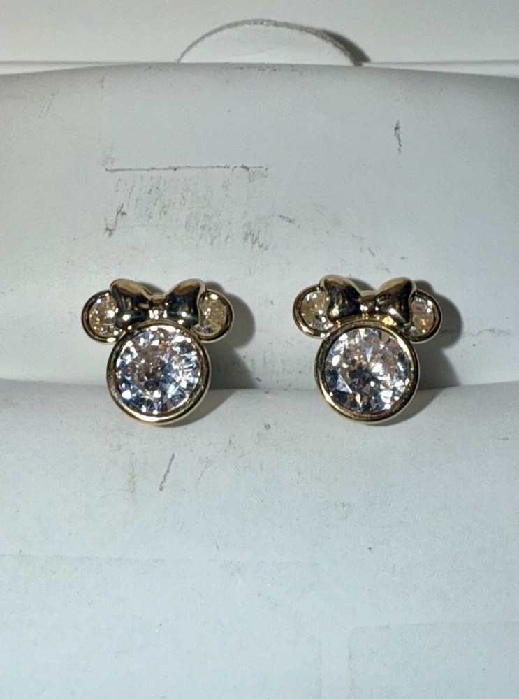 DISNEY Solid 10K Gold Minnie Mouse Gemstone Stud Earrings Set