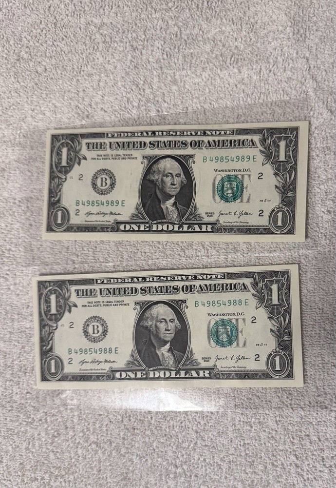 $1 Federal Reserve Error Note Sequential Serial Numbers Missing Portrait 2009