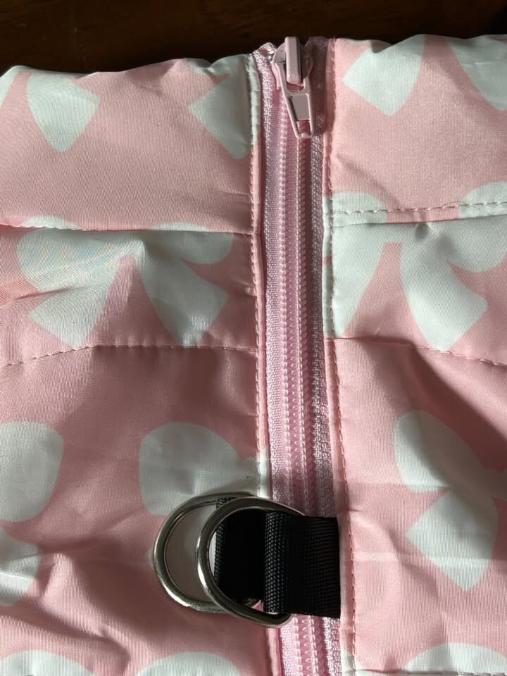 Dog Coat Jacket No-Pull Harness Pink Bow Design Zip Closure D-Rings Size M