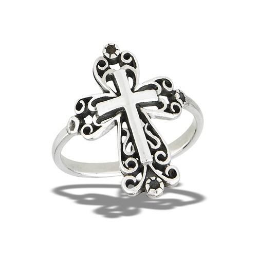 Sterling Silver Oxidized Victorian Cross Ring
