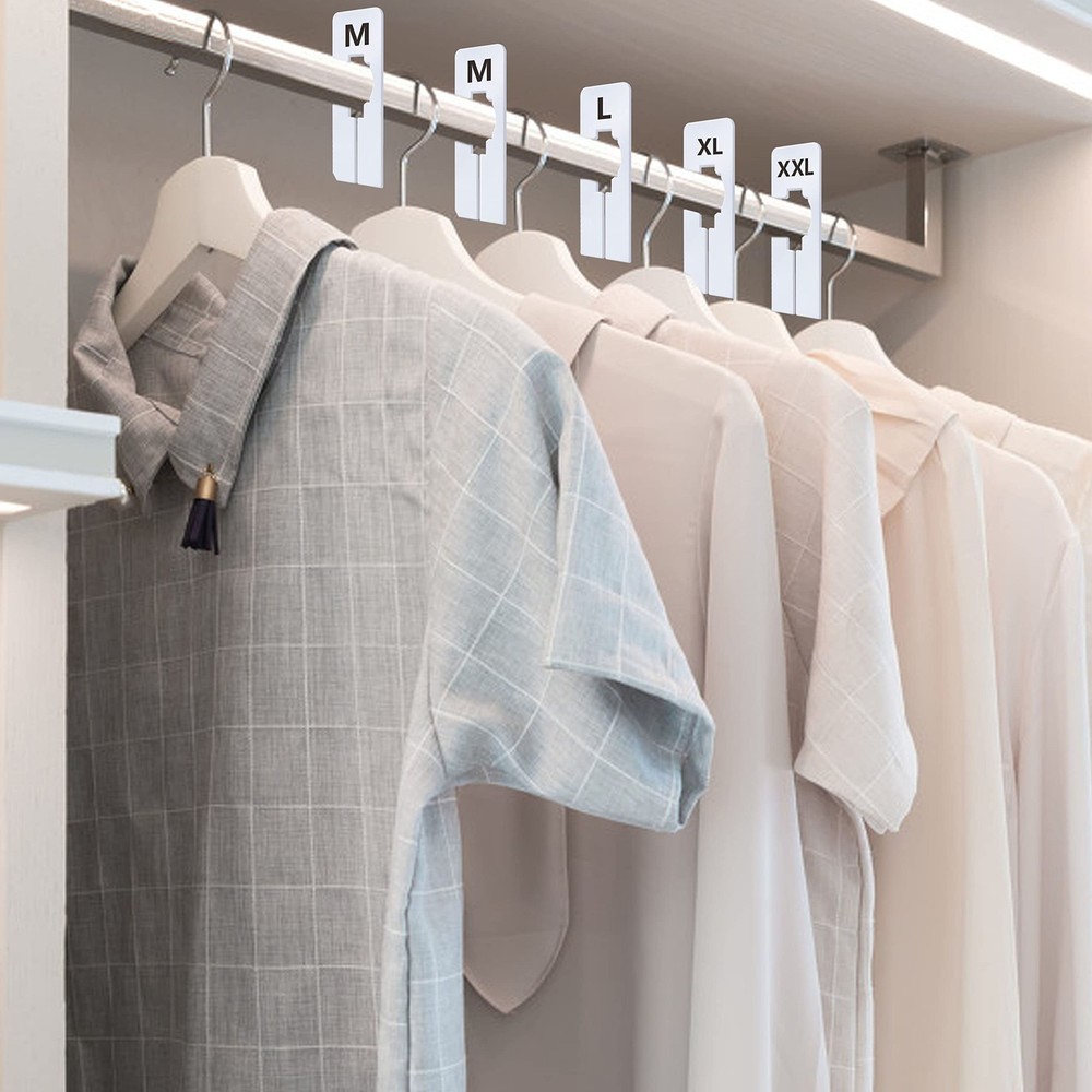 40 Pack Rectangular White Plastic Clothing Size Closet Rack Dividers Hangers,...