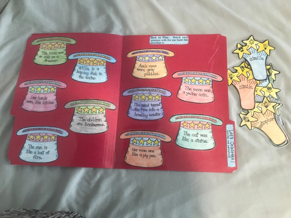 Let’s Celebrate! Similes metaphors Grades 3-4 language arts file folder game