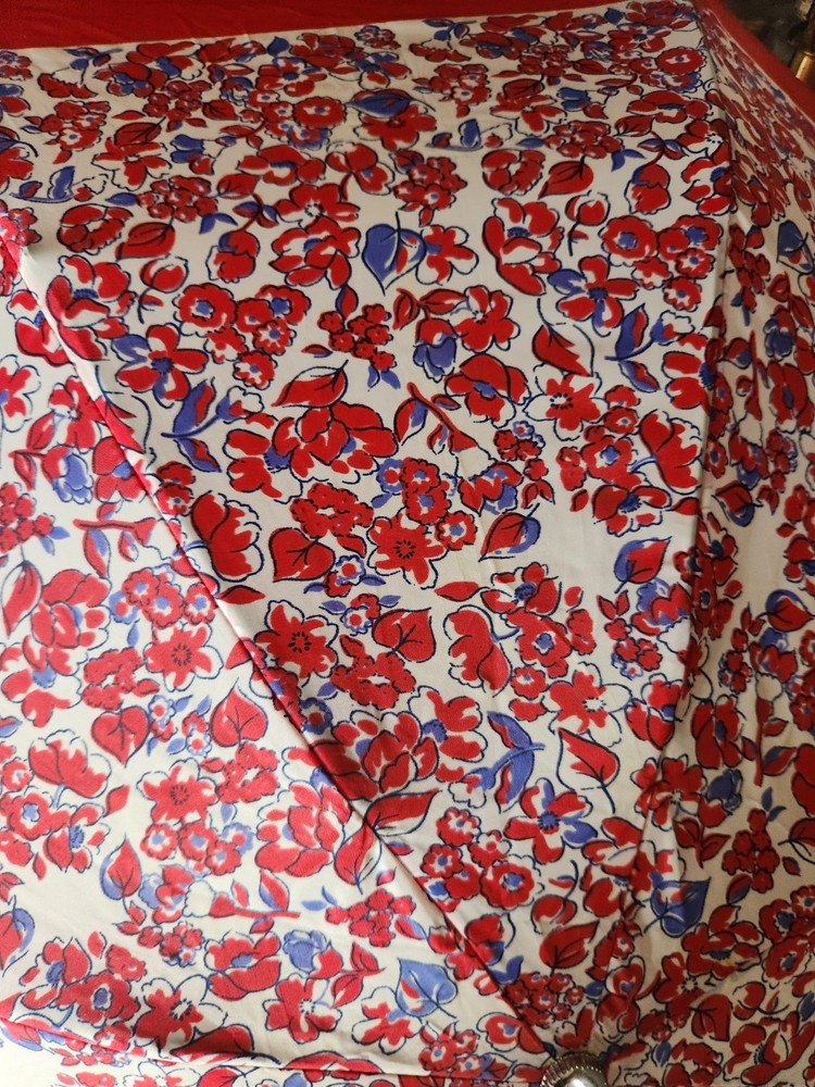 Floral Pattern Women's Folding Compact Umbrella • Blue, White, & Red Colored