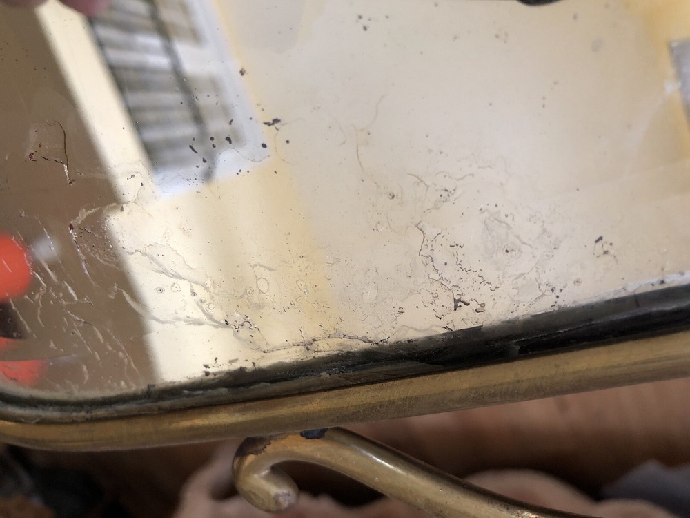 Victorian Beveled Edge Mirror and Brass Stand Fire Screen