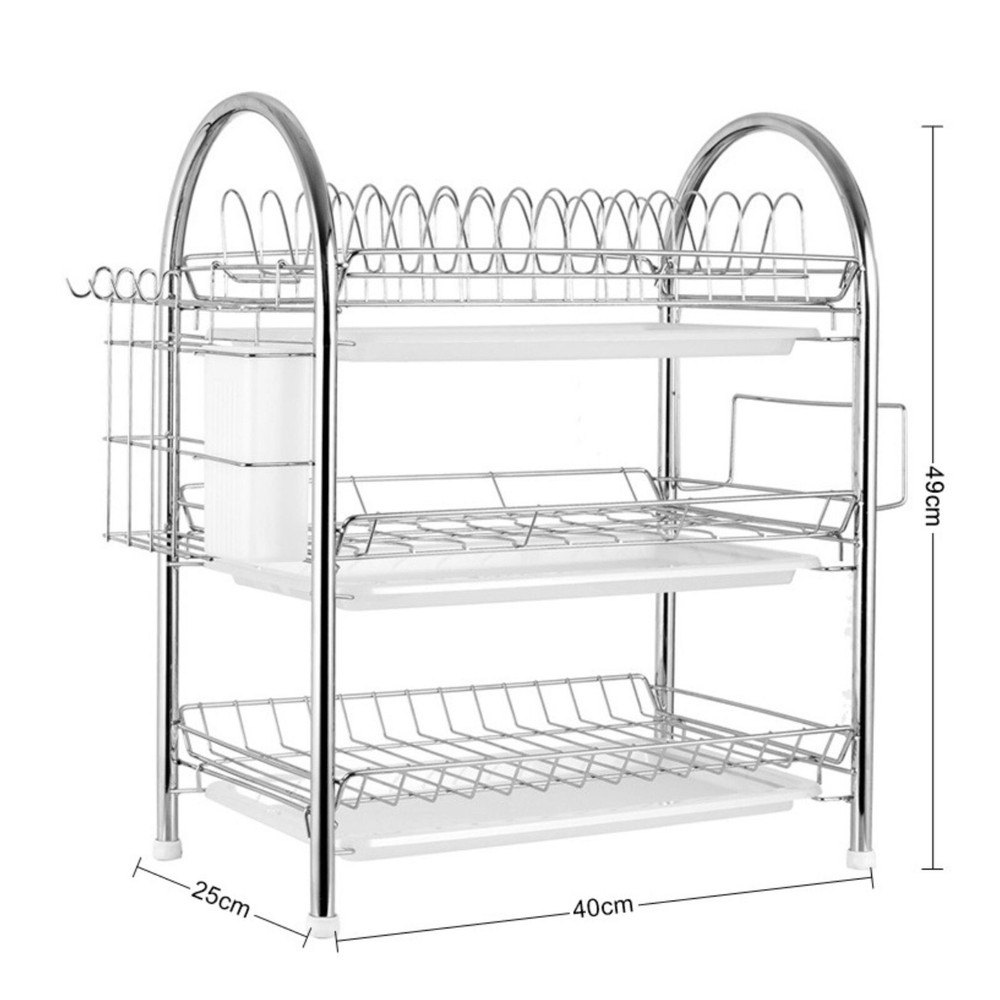 Sink Dish Drying Rack 3-Tier Stainless Kitchen Shelf Cutlery Drainer